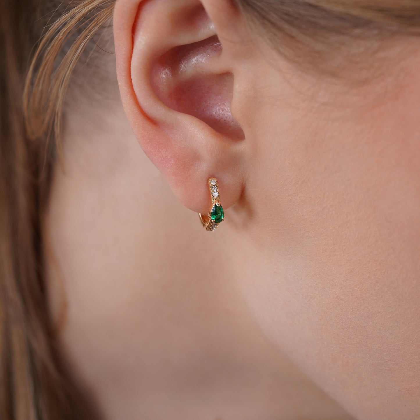 Diamond Emerald Hoop Earrings